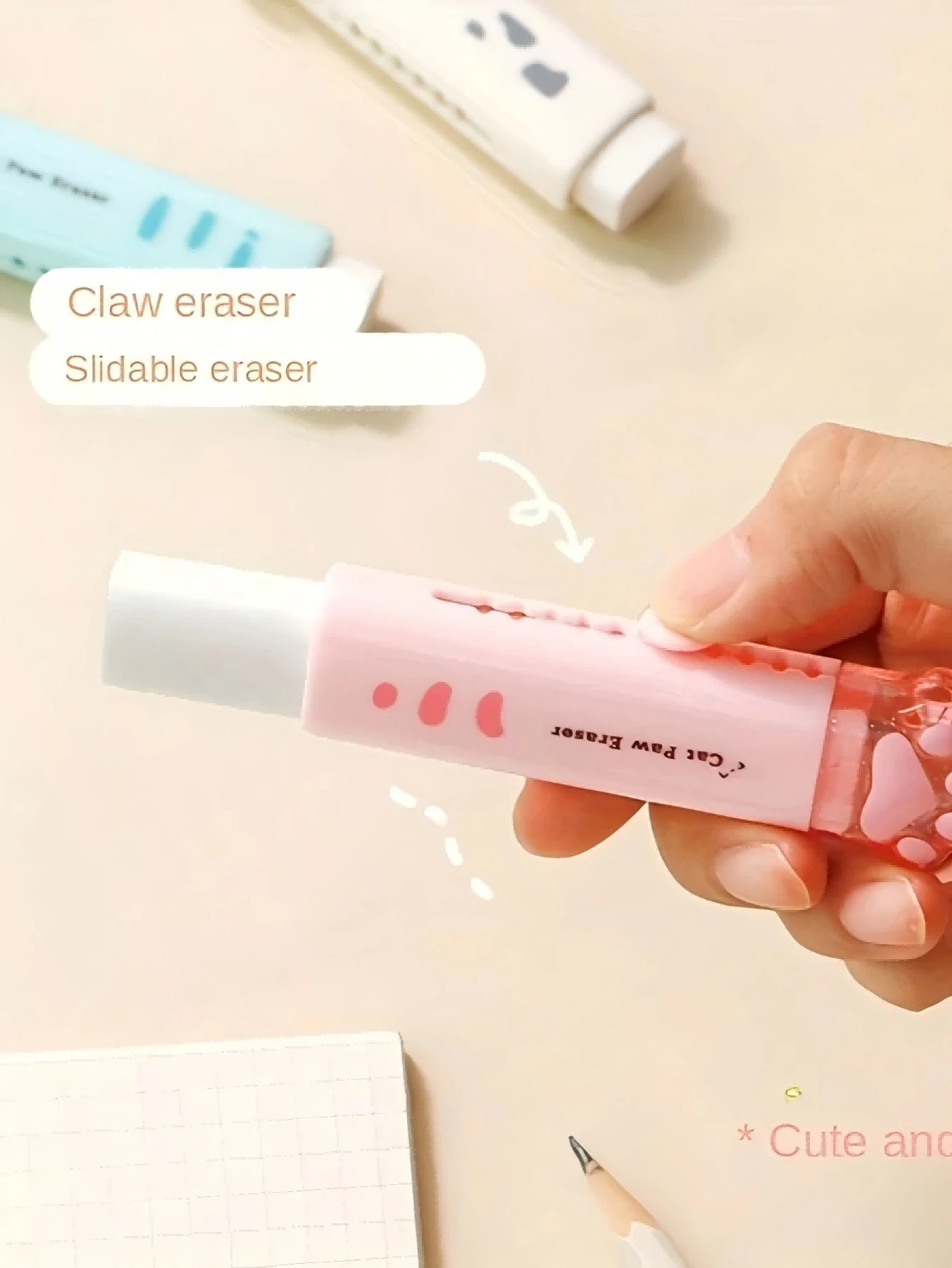 PushPull Cat Paw Cute Eraser Girl Pencil Eraser Student Rubber Cartoon