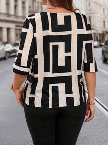 Plus Size Geometric Print Casual Half Sleeve Shirt, For Summer - Multicolor - View 2