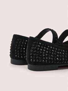 CUCCOO DOLLMOD Women's Fashion Black Mary Jane Rhinestoned Flats, Commuting, Dating, Party, Holiday, Campus, Sweet For And Vibe And Spring Shoes Spring Break Easter For Christmas Spring Shoes - Black - View 8