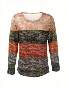 INAWLY 休闲时尚圆领撞色条纹印花 T 恤图案 T 恤女式上衣 - 彩色 - 查看 4