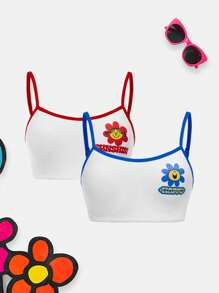 Mr Men Little Miss X SHEIN 2pcs Tween Girl Cartoon & Letter Print Contrast Binding Camisole Lingerie Set