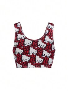 HELLO KITTY AND FRIENDS | SHEIN 2pcs/Set Young Girl Pink & Red Cute Cartoon Bow Pattern Comfortable Underwear Tank Top