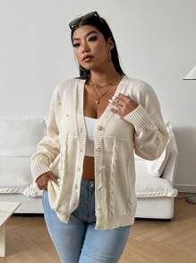 Flirla 女式开衫针织毛衣，白色珍珠装饰休闲套头衫 - 白色 - 查看 5