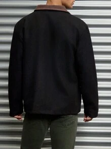 RueChic 100% Cotton Men Zip-Up And Button Detailed With Pockets Regular Jacket - Dark Grey - View 2