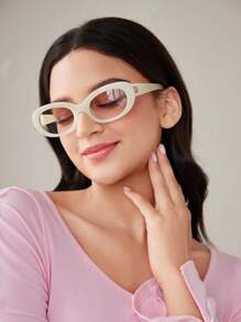 SHEIN MOD 1 件女士可爱全框时尚眼镜，适合度假 - 白色 - 查看 8
