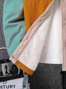 Tween Boy Casual Corduroy Color Block Hoodie Jack, Warme Thermische Voering, Geschikt Voor Herfst, Lente En Winter, Ideaal Voor Buitenspelen, School, Straat, Feest En Vrije Tijd, Hoge Prijs-Kwaliteit