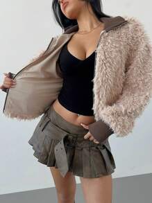 SHEIN SXY 女式休闲拼色毛绒保暖冬季夹克