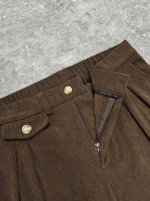 Manfinity Hypemode Quần âu thường ngày vải nhung kẻ Neapolitan thời trang cổ điển cho nam, quần nhung kẻ thu đông, quà tặng bạn trai, quần dài trơn, dành cho chồng - màu nâu - Xem 4