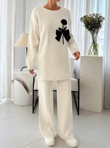 EURMUSE Stylist Sweater With Flower Detail And Sweater Dresses - Apricot - View 3