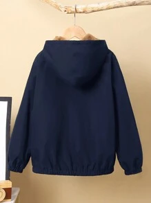 SHEIN 4 件装 Tween Boy 休闲毛绒衬里连帽图案夹克，秋冬款