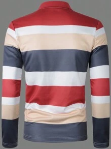 Manfinity Homme Men's Letter Printed Contrast Striped Polo Shirt - Multicolor - View 4