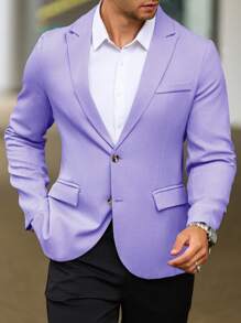 Manfinity Mode 1pc Men Autumn Lapel Neck Single-Breasted Suit Jacket, Formal Commuter Wear - Purple - View 5