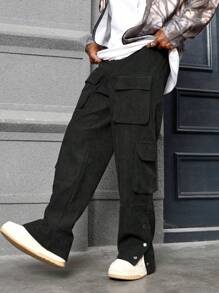 PAVTROS Manfinity Streetrush Vintage Corduroy Men's Loose Fit Straight Leg Casual Pants, Street Style