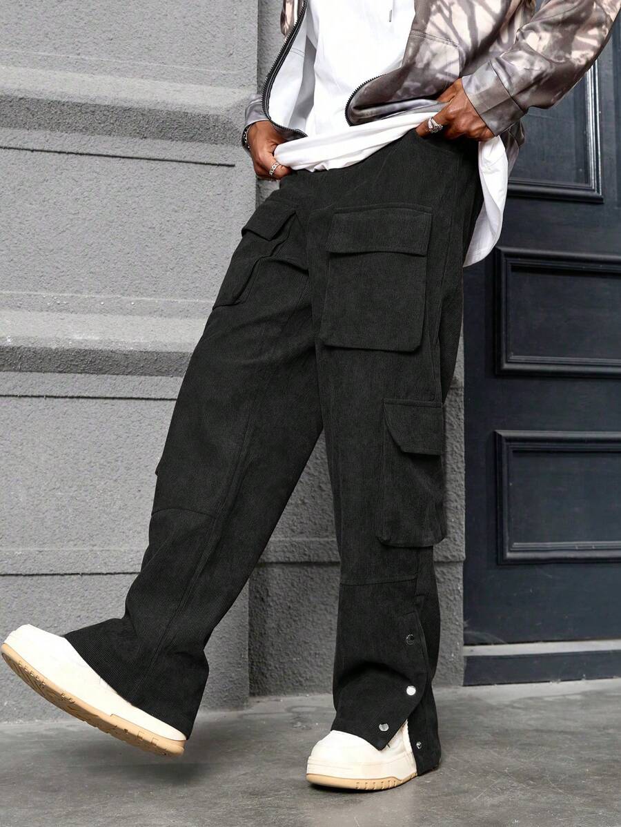 PAVTROS Manfinity Streetrush Vintage Corduroy Men's Loose Fit Straight Leg Casual Pants, Street Style