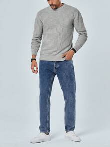 Men Plain Texture Knit Sweater, Casual For Autumn/Winter - Grey - View 4