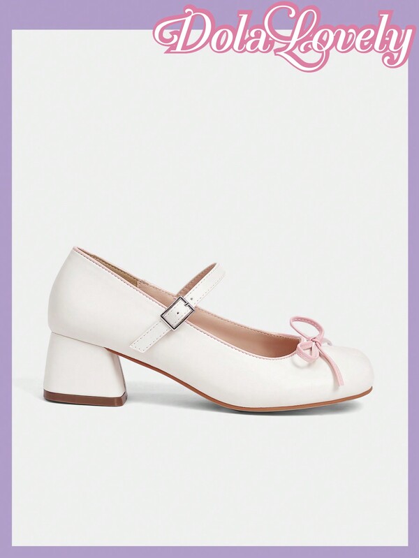 Dola Lovely Round Toe Bowknot Ankle Strap Chunky Heel Women High Heels For And Vibe And Spring Shoes Spring Break Easter