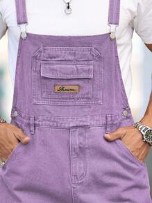 Manfinity Hypemode Men's Casual Diagonal Pocket Denim Bib Overalls, Suitable For Summer, Spring And Autumn