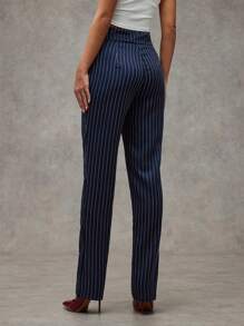 SHEIN BAE Pantalones de tiro alto a la cintura y con estampado de rayas para mujer, de uso informal y práctico
