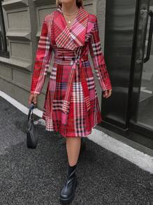 Chiquease Veste à col cascade à blocs de couleurs et à carreaux pour femme, automne - Multicolore - Voir 7