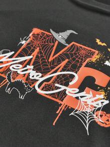 Manfinity Sport Corelite Boyfriend-Stil Herren Halloween Rundhals Kurzarm T-Shirt mit Buchstaben-Muster, lässiger Sportlook