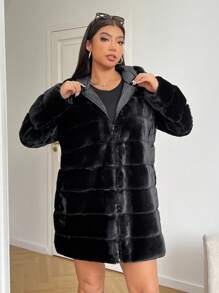 SHEIN EZwear 冬季大码女式黑色毛绒休闲夹克 - 黑色 - 查看 7