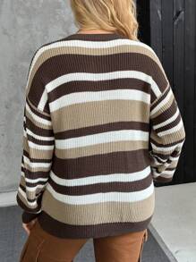 SHEIN Casual Maternity Crew Neck Drop Shoulder Loose Striped Sweater For Autumn/Winter - Multicolor - View 2
