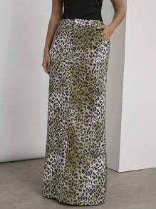 COSMINA Falda larga de línea A con diseño de bolsillo impreso estilo bohemio para mujeres - Multicolor - Ver 5