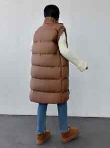 SHEIN Cottnline Simple Solid Zip Up Puffer Vest Coat For Winter, Women Clothes - Brown - View 2