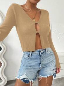 Chiquease Women Casual Solid Color V-Neck Long Sleeve Sweater Knit Pullover Fall Winter Outfit