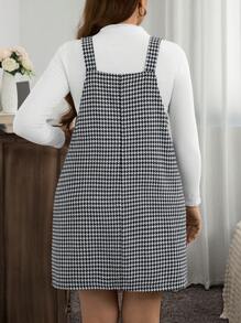 SHEIN LUNE 加大码秋冬圣诞女装可调节肩带休闲工装裤带口袋秋季裙子带口袋新年女装节日装节日派对连衣裙加大码