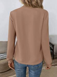 SHEIN LUNE 女士休闲系带长袖运动衫，秋冬长袖上衣 - 棕色 - 查看 2