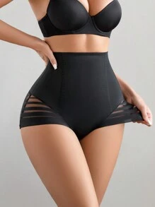 1pc Casual Women's Solid Color Comfortable Breathable Mid-Waist Shaping Slip Bottom - Black - View 1