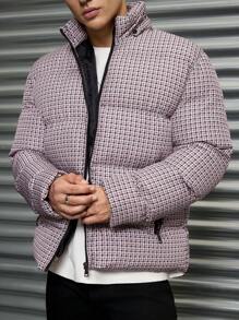 RueChic Men Plaid Printed Regular Hooded Padded Coat, Winter Clothes - Black - View 3