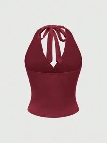 ROMWE Grunge Punk 女士休闲纯色褶皱腰露背吊带上衣