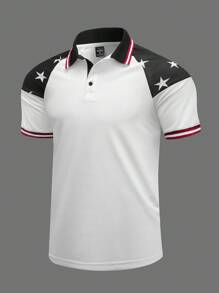 Manfinity Homme Áo thun polo tay ngắn họa tiết ngôi sao màu đơn giản dành cho nam - trắng - Xem 1