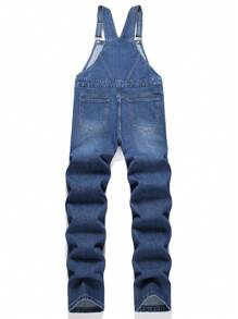 Manfinity Homme Men's Casual Washed Denim Bib Overalls - Medium Wash - View 2