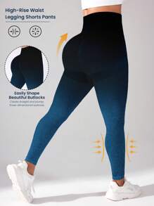 Easithlete Plus Ombre Wideband Waist Sports Leggings Yoga Women Pants - Multicolor - View 1