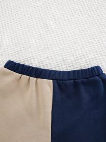 Cozy Pixies 2pcs Baby Boy Contrast Color Knit Soft Crew Neck Long Sleeve Pullover Sweatshirt And Jogger Pants Set, Winter Clothes - Multicolor - View 10