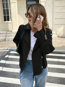 Serisse Abrigo corto de mujer con solapa con botones para otoño/invierno - Negro - Ver 6