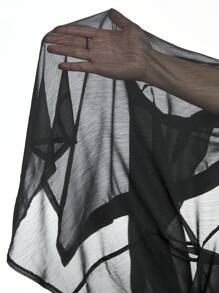 ROMWE Áo cánh voan mỏng bán trong suốt tay đèn lồng phong cách cung điện Gothic dành cho nữ, có lớp lót bên trong & áo bikini bằng vải satin - màu đen - Xem 7