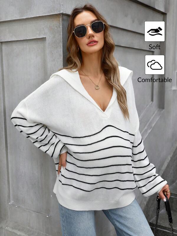 SHEIN كردجان محبوك للحوامل، بأكمام طويلة وخطوط منفردة أمامية، كنزة صوفية فضفاضة دافئة للسيدات الحوامل، موسم الخريف/الشتاء
