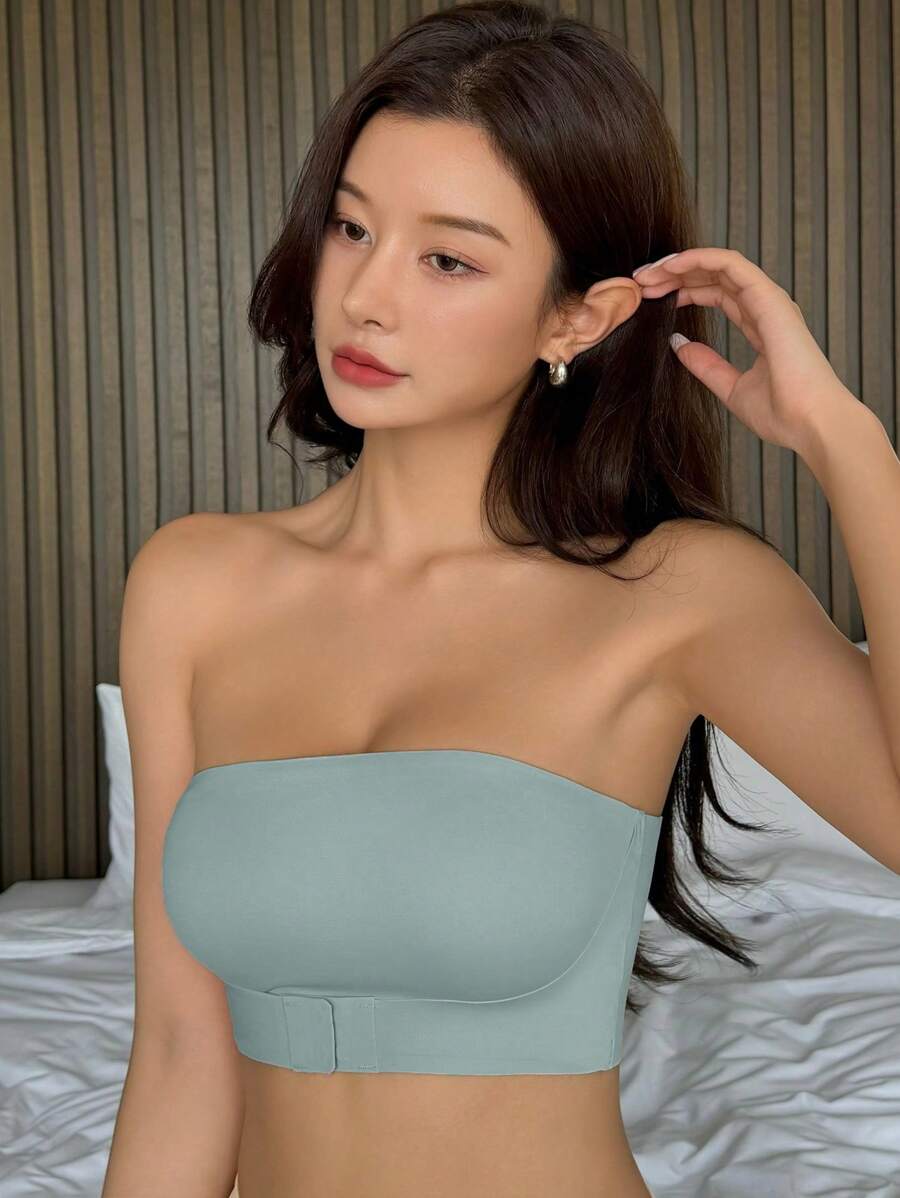 DAZY 无钢圈聚拢无肩带文胸 - 霧霾藍 - 查看 1