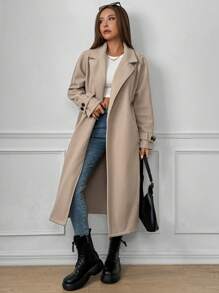 Chiquease Women's Casual Loose Oversized Shoulder Epaulette Long Sleeve Button Cuff Long Coat - Khaki - View 6