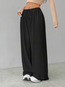 SHEIN Tall Soft White Knitted Home Baggy Pants, Loose Pants