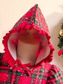 SHEIN Robe de princesse décontractée de Noël en tartan rouge pour filles - avec chapeau, robe à carreaux rouges avec chapeau assorti, ambiance festive. Convient aux filles de 4 à 7 ans, coupe de jupe généreuse, accents de nœud rouge, mignonne et vivante. Convient pour Noël, les fêtes et autres occasions spéciales, mettant l'enfant à l'honneur. Automne/Hiver. - Rouge - Voir 7