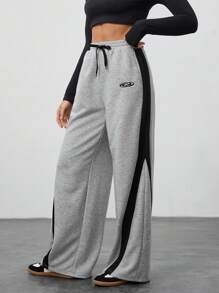 SHEIN Tall Women's Multi-Color Patchwork Sports Sweatpants Trousers - Grey - View 6