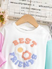 Baby/Kleinkind Mädchen Orange Splicing Süßes Blumen Lässiger Pullover Sweatshirt für Schule, Herbst/Winter