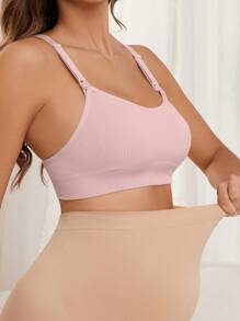 Moonlight&Mama Pregnant Women Solid Ribbed Seamless Nursing Bra - Pink - View 3