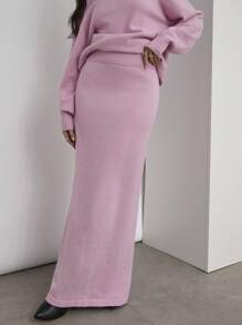 COSMINA 2pcs/Set Women Casual Pink Color Sweater & Extended Length Skirt Set, Autumn/Winter - Baby Pink - View 9
