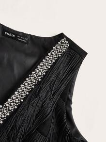 Maija 女式秋季优雅 V 领流苏无袖夹克